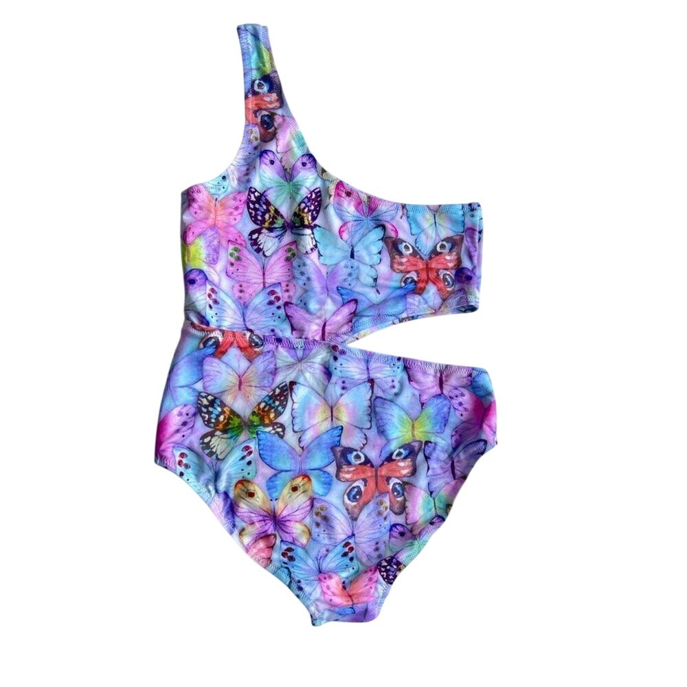 Stella Cove Girls Butterfly One Shoulder Swimsuit Purple summer resort Size 14
